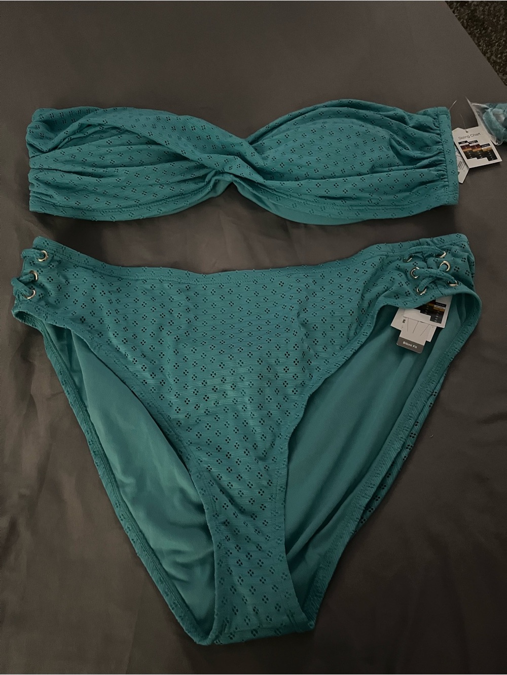 Time and Tru Teal Bandeau Crochet Bikini Set sz 2X 20-22
